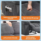 Fauteuil inclinable manuel surdimensionné, fauteuil inclinable ergonomique et respirant avec siège rembourré et 2 poches latérales, canapé individuel pour salon, chambre à coucher
