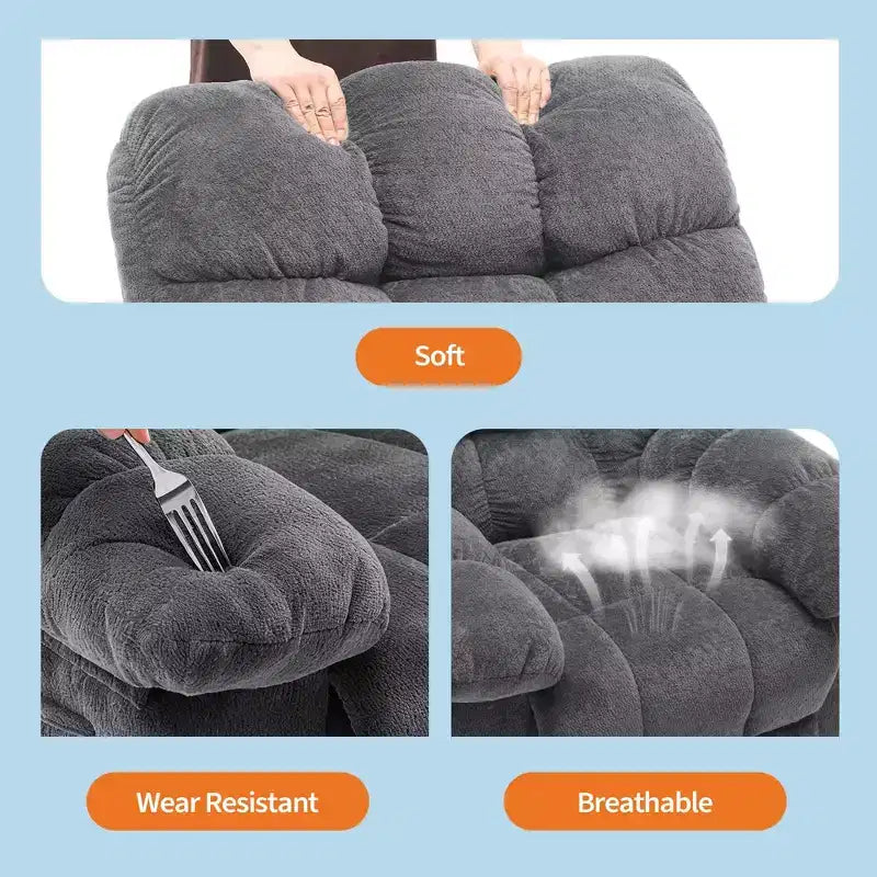 Fauteuil inclinable manuel surdimensionné, fauteuil inclinable ergonomique et respirant avec siège rembourré et 2 poches latérales, canapé individuel pour salon, chambre à coucher