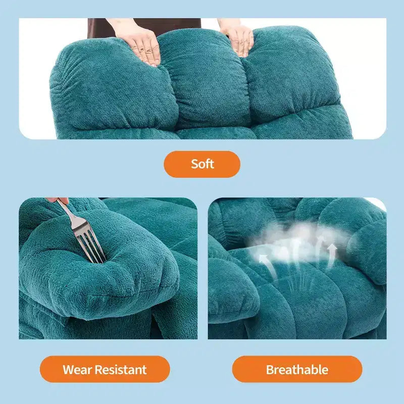 Fauteuil inclinable manuel surdimensionné, fauteuil inclinable ergonomique et respirant avec siège rembourré et 2 poches latérales, canapé individuel pour salon, chambre à coucher