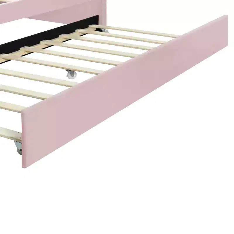 Lit de repos en velours pleine grandeur avec lit gigogne, accoudoirs incurvés et dossier surpiqué, cadre en pin — Rose