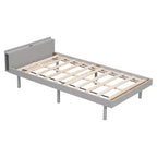 Lit jumeau plateforme pour enfant avec port de chargement USB et rangement dans la tête de lit, pas besoin de sommier tapissier, blanc/gris