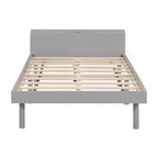 Lit jumeau plateforme pour enfant avec port de chargement USB et rangement dans la tête de lit, pas besoin de sommier tapissier, blanc/gris