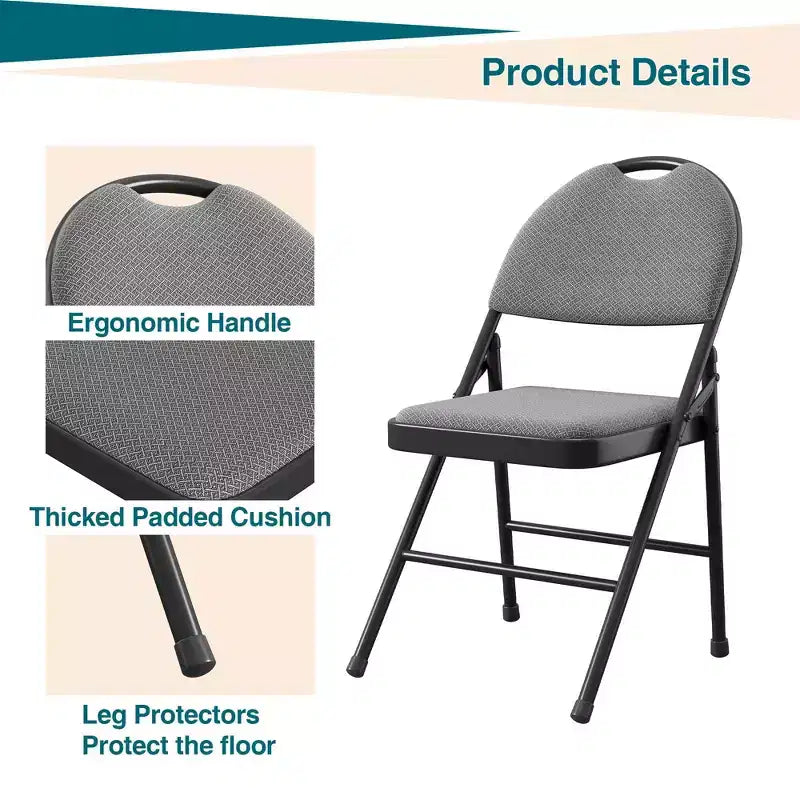Lot de 2/4 chaises pliantes avec coussins et patins antidérapants pour la maison et le bureau, événements intérieurs et extérieurs, portables