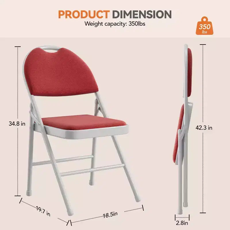 Lot de 2/4 chaises pliantes avec coussins et patins antidérapants pour la maison et le bureau, événements intérieurs et extérieurs, portables