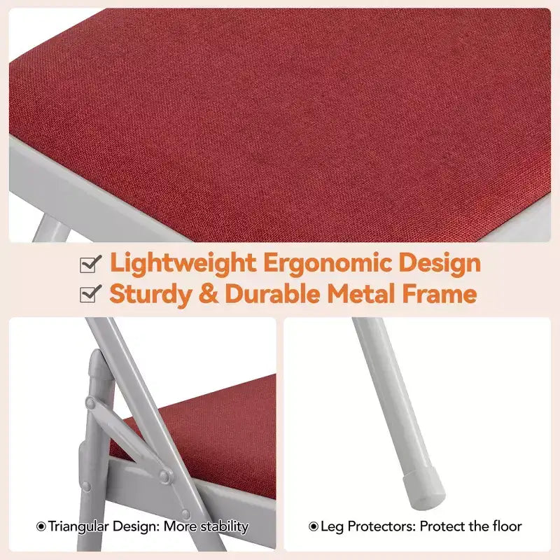 Lot de 2/4 chaises pliantes avec coussins et patins antidérapants pour la maison et le bureau, événements intérieurs et extérieurs, portables