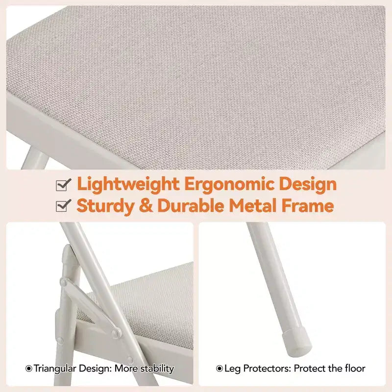 Lot de 2/4 chaises pliantes avec coussins et patins antidérapants pour la maison et le bureau, événements intérieurs et extérieurs, portables