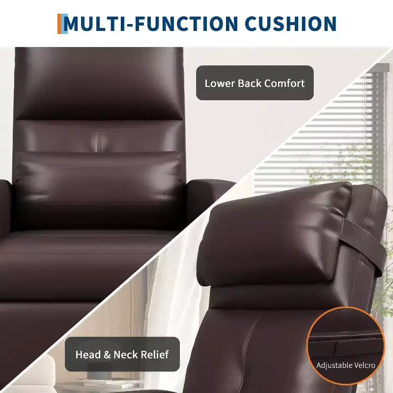 Fauteuil inclinable électrique avec chauffage et massage, canapé simple en cuir PU avec siège rembourré et 2 poches latérales, fauteuil inclinable électrique réglable pour salon