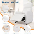 Fauteuil inclinable électrique avec chauffage et massage, canapé simple en cuir PU avec siège rembourré et 2 poches latérales, fauteuil inclinable électrique réglable pour salon