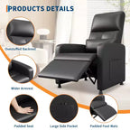 Fauteuil inclinable électrique avec chauffage et massage, canapé simple en cuir PU avec siège rembourré et 2 poches latérales, fauteuil inclinable électrique réglable pour salon
