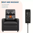 Fauteuil inclinable électrique avec chauffage et massage, canapé simple en cuir PU avec siège rembourré et 2 poches latérales, fauteuil inclinable électrique réglable pour salon