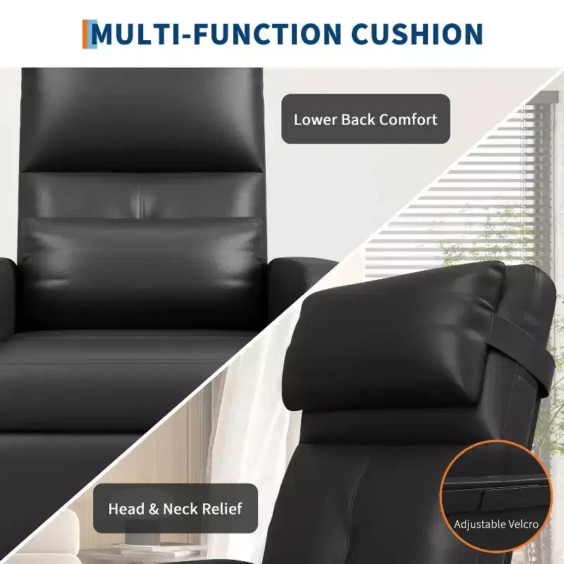 Fauteuil inclinable électrique avec chauffage et massage, canapé simple en cuir PU avec siège rembourré et 2 poches latérales, fauteuil inclinable électrique réglable pour salon