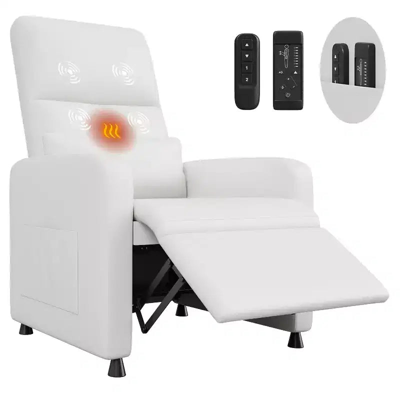 Fauteuil inclinable électrique avec chauffage et massage, canapé simple en cuir PU avec siège rembourré et 2 poches latérales, fauteuil inclinable électrique réglable pour salon