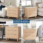 Table de chevet moderne 3 tiroirs encastrés de 81 cm de large avec poignées dorées et grands tiroirs, table de chevet en bois au profil incurvé pour chambre à coucher, salon