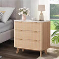 32 Wide Recessed 3 Drawer Modern Nightstand with Gold Handles and Large Drawers, Wooden Nightstand with Curved Profile for Bedroom, Living Room