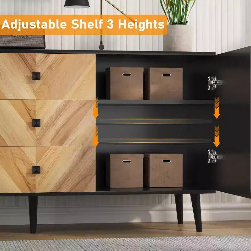 Meuble de rangement décoratif autoportant moderne avec tiroirs et portes, buffet en bois avec espace de rangement pour la salle à manger et l'entrée, 55,1