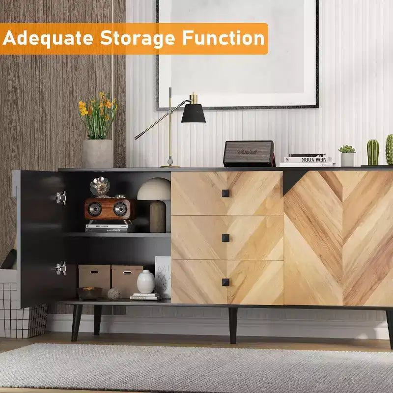 Meuble de rangement décoratif autoportant moderne avec tiroirs et portes, buffet en bois avec espace de rangement pour la salle à manger et l'entrée, 55,1