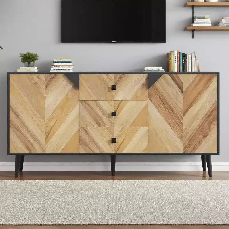 Meuble de rangement décoratif autoportant moderne avec tiroirs et portes, buffet en bois avec espace de rangement pour la salle à manger et l'entrée, 55,1