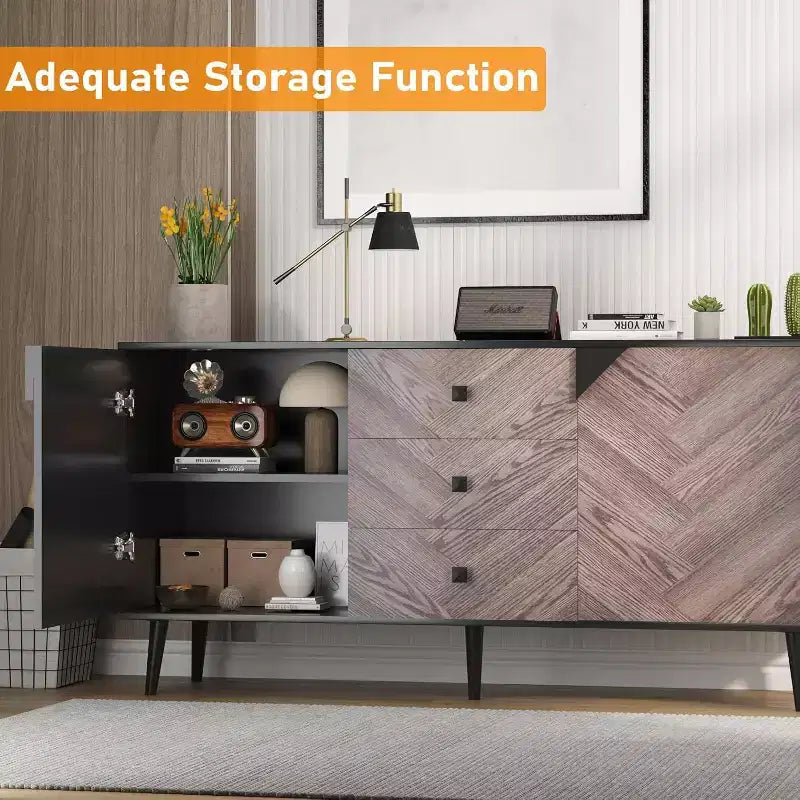 Meuble de rangement décoratif autoportant moderne avec tiroirs et portes, buffet en bois avec espace de rangement pour la salle à manger et l'entrée, 55,1