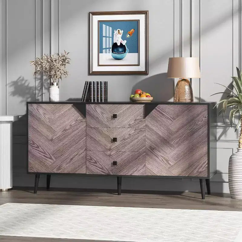 Meuble de rangement décoratif autoportant moderne avec tiroirs et portes, buffet en bois avec espace de rangement pour la salle à manger et l'entrée, 55,1