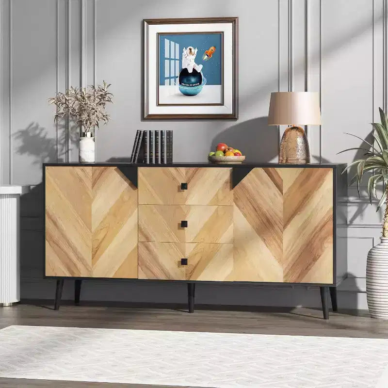 Meuble de rangement décoratif autoportant moderne avec tiroirs et portes, buffet en bois avec espace de rangement pour la salle à manger et l'entrée, 55,1