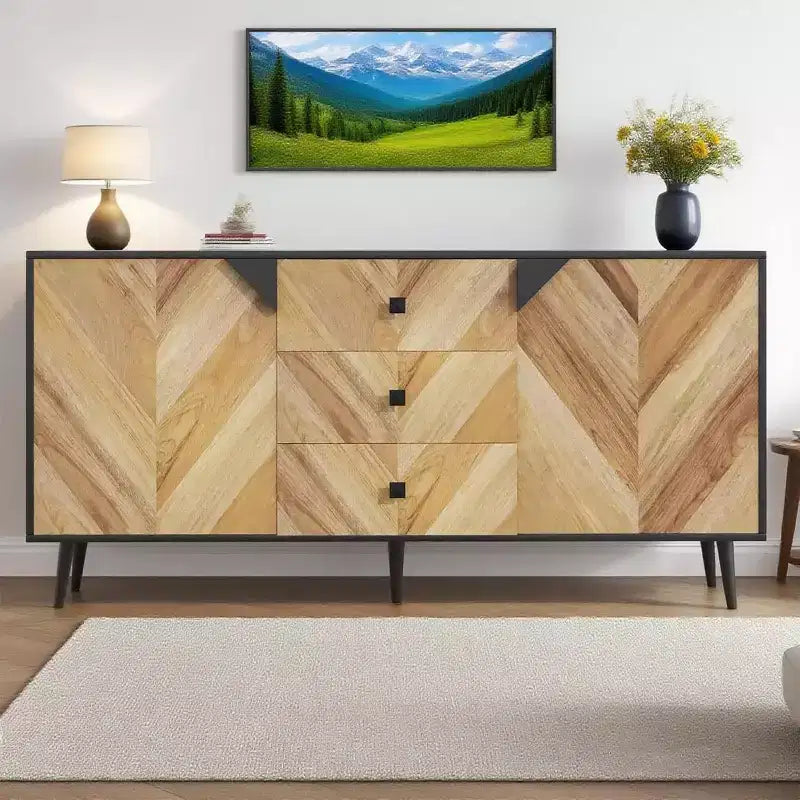 Meuble de rangement décoratif autoportant moderne avec tiroirs et portes, buffet en bois avec espace de rangement pour la salle à manger et l'entrée, 55,1