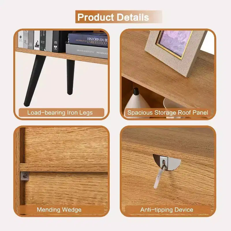 Bibliothèque ouverte en bois à 3 niveaux et 10 casiers, étagère de rangement autoportante avec 5 pieds en fer pour bureau, salon, chambre à coucher
