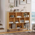 Bibliothèque ouverte en bois à 3 niveaux et 10 casiers, étagère de rangement autoportante avec 5 pieds en fer pour bureau, salon, chambre à coucher