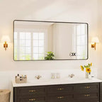 72 * 36 Black Metal Framed Bathroom Mirror for Over Sink Vanity Rounded Rectangle Wall Mirror Home Decor
