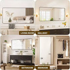 Miroir de salle de bain 72 * 36 avec cadre en métal noir pour meuble-lavabo, miroir mural rectangulaire arrondi, décoration intérieure