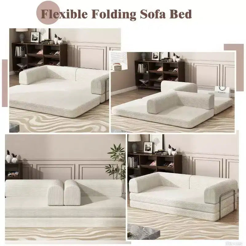 Canapé convertible en velours côtelé de 78", canapé-lit pliant 3 places, matelas de sol King Size pour salon