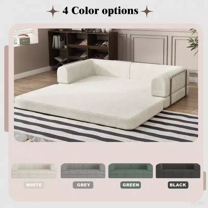 Canapé convertible en velours côtelé de 78", canapé-lit pliant 3 places, matelas de sol King Size pour salon