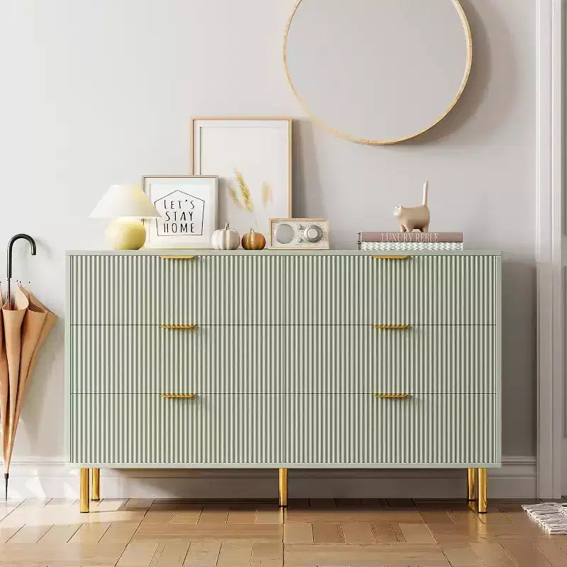 Modern 6-Drawer Dresser with Gold Handles  Spacious Wooden Double Chest of Drawers for Bedroom, Living Room, Hallway, and Entryway, Green