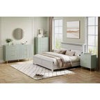 Commode moderne à 6 tiroirs avec poignées dorées, double commode spacieuse en bois pour chambre à coucher, salon, couloir et entrée, verte