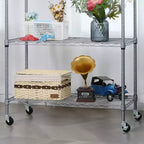 Étagère métallique à 5 niveaux avec roulettes verrouillables et crochets latéraux, capacité de 408 kg, réglable, acier chromé