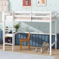 Bellemave Twin Wood Loft Bed with Desk, Modern Twin Loft Bed with Guardrail, Built-in Desk & Ladder, White