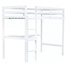 Lit mezzanine en bois double avec bureau intégré, balustrade et échelle, blanc, 10 ans et plus, capacité de 90 kg