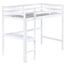 Lit mezzanine en bois double avec bureau intégré, balustrade et échelle, blanc, 10 ans et plus, capacité de 90 kg