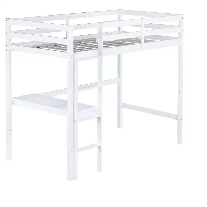 Lit mezzanine en bois double avec bureau intégré, balustrade et échelle, blanc, 10 ans et plus, capacité de 90 kg