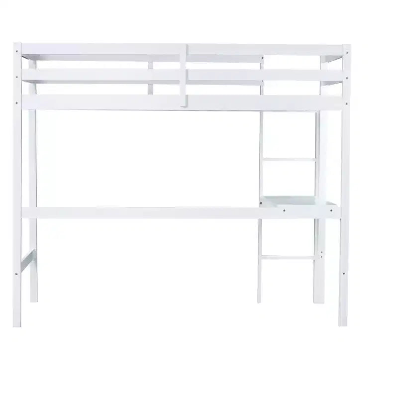 Lit mezzanine en bois double avec bureau intégré, balustrade et échelle, blanc, 10 ans et plus, capacité de 90 kg