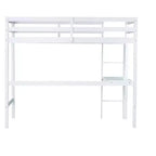 Lit mezzanine en bois double avec bureau intégré, balustrade et échelle, blanc, 10 ans et plus, capacité de 90 kg