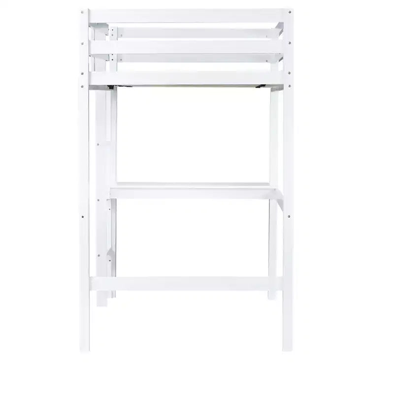Lit mezzanine en bois double avec bureau intégré, balustrade et échelle, blanc, 10 ans et plus, capacité de 90 kg
