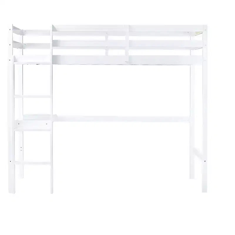 Lit mezzanine en bois double avec bureau intégré, balustrade et échelle, blanc, 10 ans et plus, capacité de 90 kg