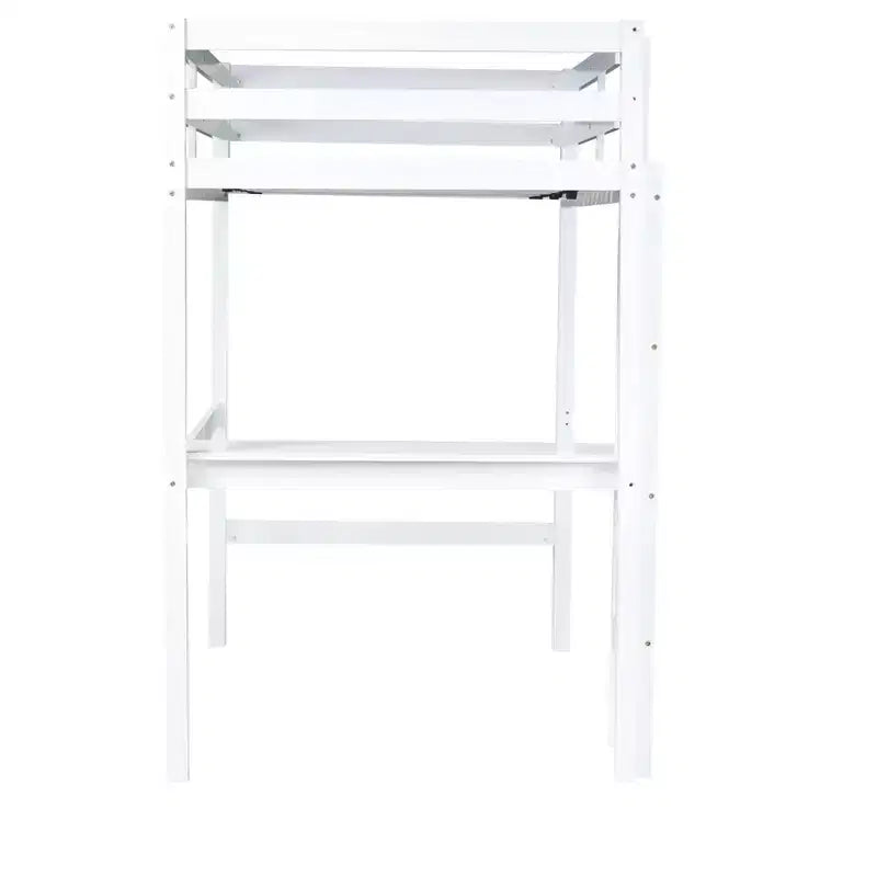 Lit mezzanine en bois double avec bureau intégré, balustrade et échelle, blanc, 10 ans et plus, capacité de 90 kg