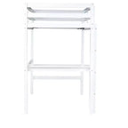 Lit mezzanine en bois double avec bureau intégré, balustrade et échelle, blanc, 10 ans et plus, capacité de 90 kg