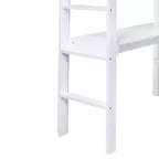 Lit mezzanine en bois double avec bureau intégré, balustrade et échelle, blanc, 10 ans et plus, capacité de 90 kg