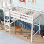 Lit mezzanine en bois double avec bureau intégré, balustrade et échelle, blanc, 10 ans et plus, capacité de 90 kg