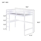 Lit mezzanine en bois double avec bureau intégré, balustrade et échelle, blanc, 10 ans et plus, capacité de 90 kg