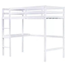 Lit mezzanine en bois double avec bureau intégré, balustrade et échelle, blanc, 10 ans et plus, capacité de 90 kg