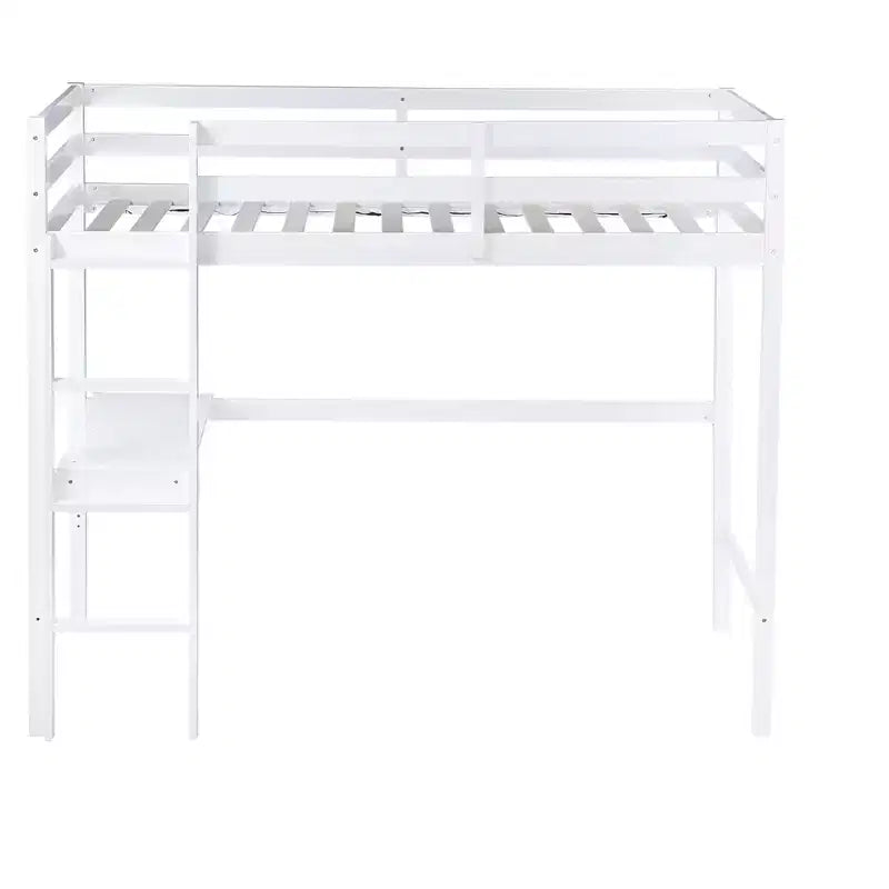 Lit mezzanine en bois double avec bureau intégré, balustrade et échelle, blanc, 10 ans et plus, capacité de 90 kg