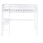 Lit mezzanine en bois double avec bureau intégré, balustrade et échelle, blanc, 10 ans et plus, capacité de 90 kg